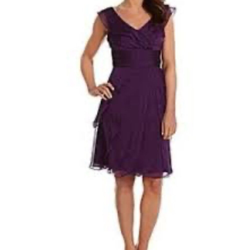 Adrianna Papell Dress Purple 6 Flowy Tiered Ruffles Wedding Party Cruise Date